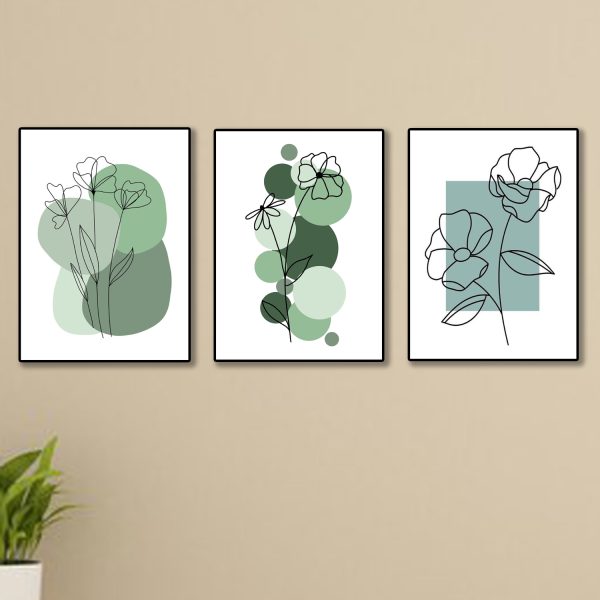 Set Of 3 Abstract Plant Art Wooden Canvas Frames For Wall Decor