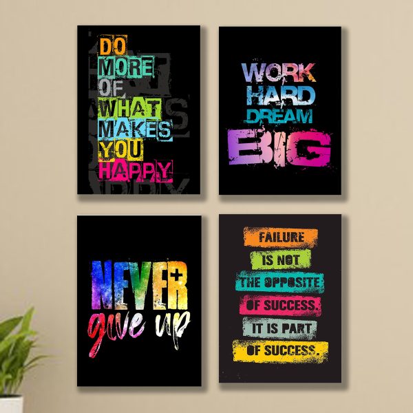 Set Of 4 Motivational Sticky Canvas Frames For Wall Decore | Sticky Phototiles For Office And Home