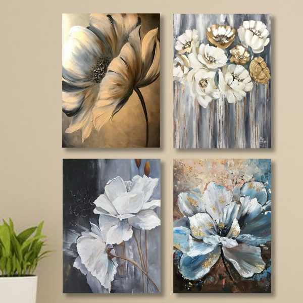 Set of 4 Wooden Canvas Wall Art Frames – Elegant & Timeless Décor for Any Room