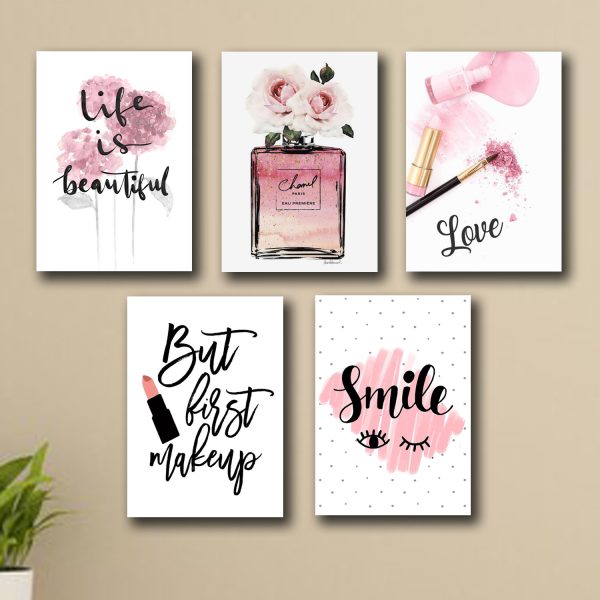 Set of 5 Makeup-Themed Wall Art Prints – Fun & Stylish Décor for Girls' Rooms and Vanities