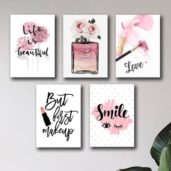 Set of 5 Makeup-Themed Wall Art Prints – Fun & Stylish Décor for Girls' Rooms and Vanities