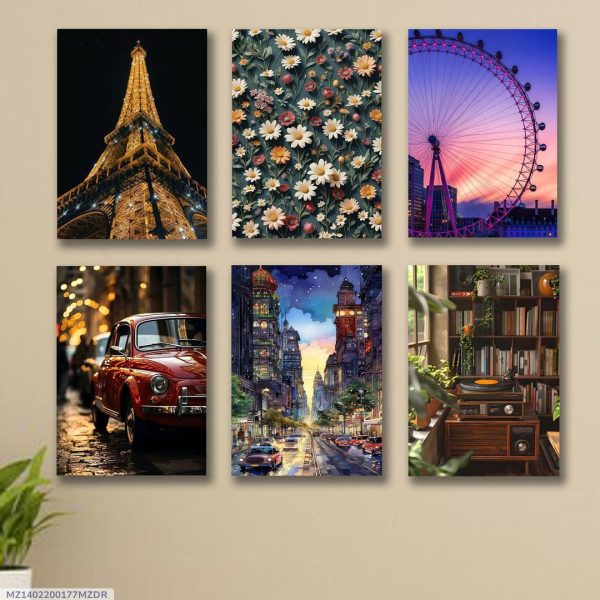 Set Of 6 beautiful Wooden wallpaper Frames For Wall Decoration | Sticky Photo Tiles