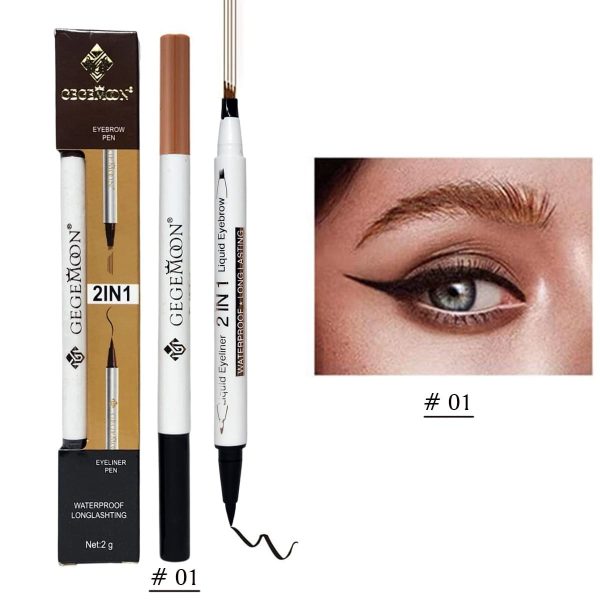 1 pc Gegemoon Waterproof 2 In 1 Long Lasting Liquid Eyeliner & Liquid Eyebrow Pencil | Copy