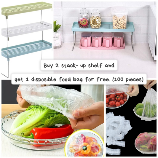 Buy 2 Stack- Up Shelf And Get 1 Disposible Food Bag For Free (100 Pieces)