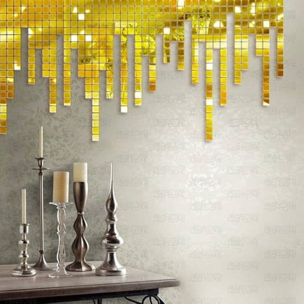 100 Pcs Gold Square Acrylic Mirror Stickers – Stylish Wall Art for Modern Home Décor