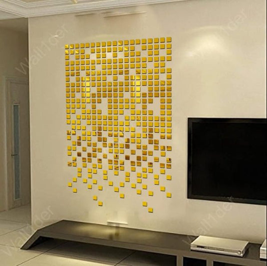 Gold Square Acrylic Wall Mirror Stickers | Wall Decoration Art (100pcs)