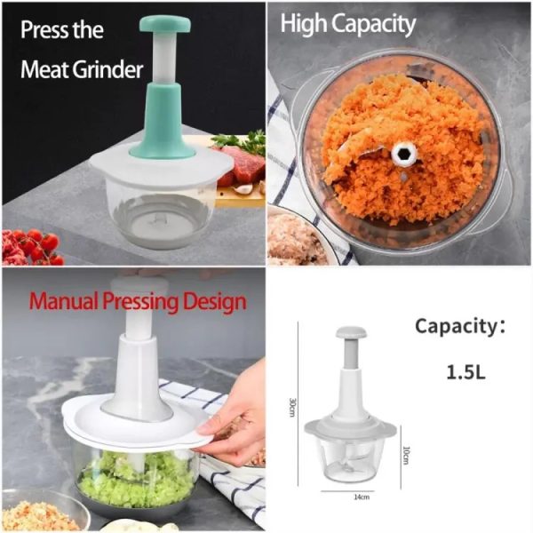Manual Hand Push Chopper | Multi-functional Vegetable Meat Grinder, Grater, Chopper -2l