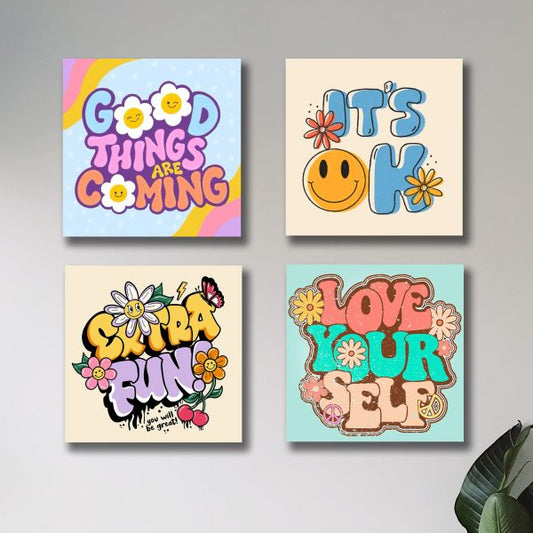 Pack of 4 Colorful Motivational Word Prints – Fun Wall Art for Kids' & Girls' Room Décor