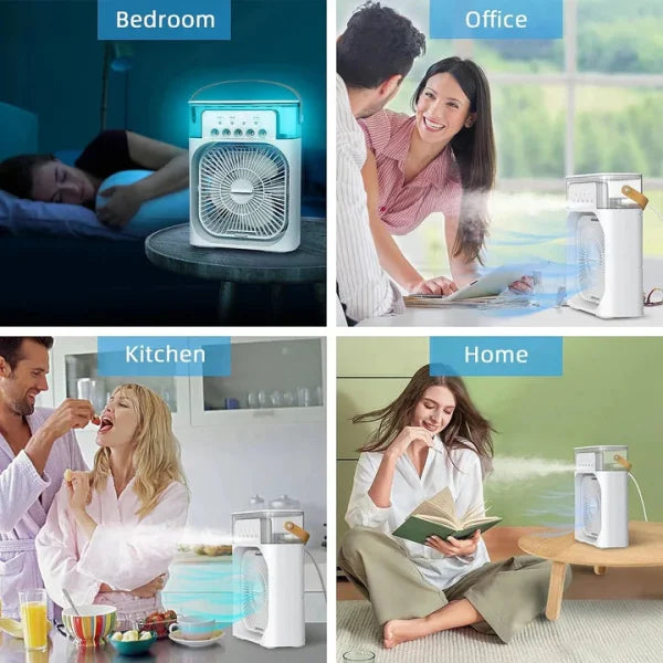 USB-Powered Portable Air Conditioner Fan with LED Night Light, Fine Mist Spray, and Humidifier Function
