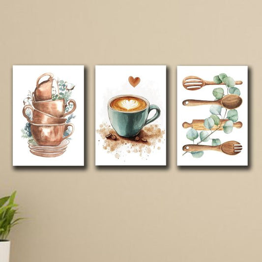 Set of 3 Wooden Wall Art Canvas Frames – Sticky Photo Tiles for Stylish Dining Room & Kitchen Décor