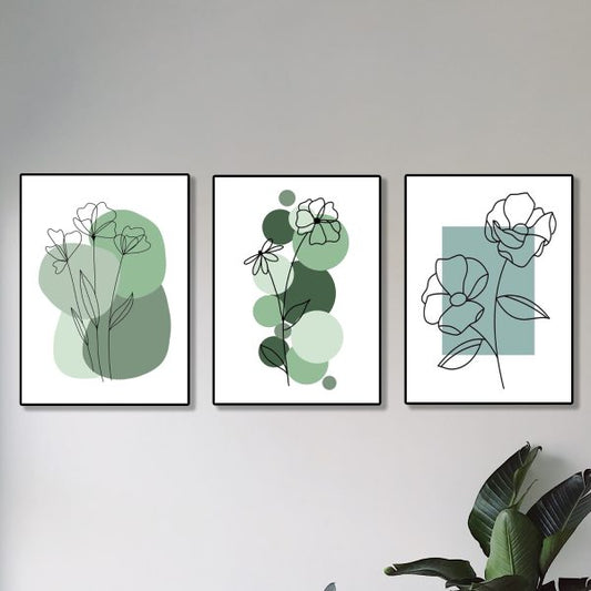 Set Of 3 Abstract Plant Art Wooden Canvas Frames For Wall Decor