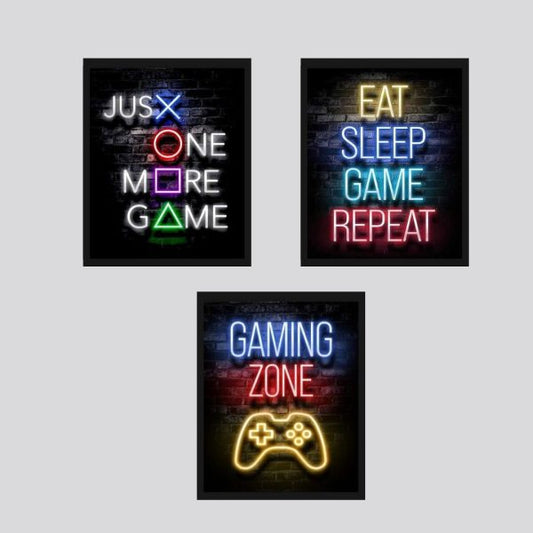 Set Of 3 Gaming Text Neon Wall Frames | Wall Frame For Room Decoration