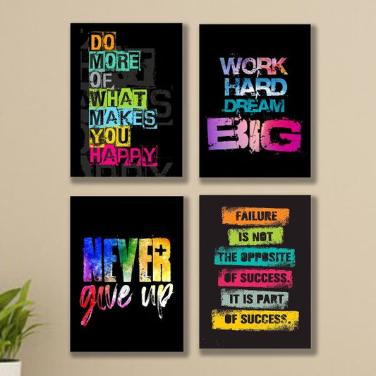 Set Of 4 Motivational Sticky Canvas Frames For Wall Decore | Sticky Phototiles For Office And Home